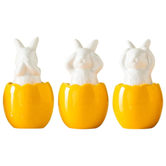 3Pcs Ceramic Rabbit Figurines, Ceramic Bunny Egg Ornaments, White Porcelain Rabbit Figurines on Egg Sculpture, Easter Rabbit Sculpture, Spring Day Gifts Ornaments for Home Office Decorations