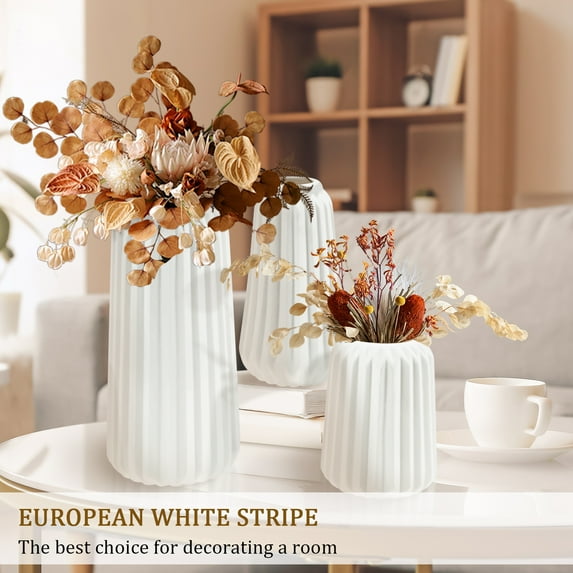 3Pcs Ceramic Vase Set Decorative Flower Vases Minimalist Ceramic Flower Vase White Farmhouse Vase Modern Home Decor Vases Floral Vase
