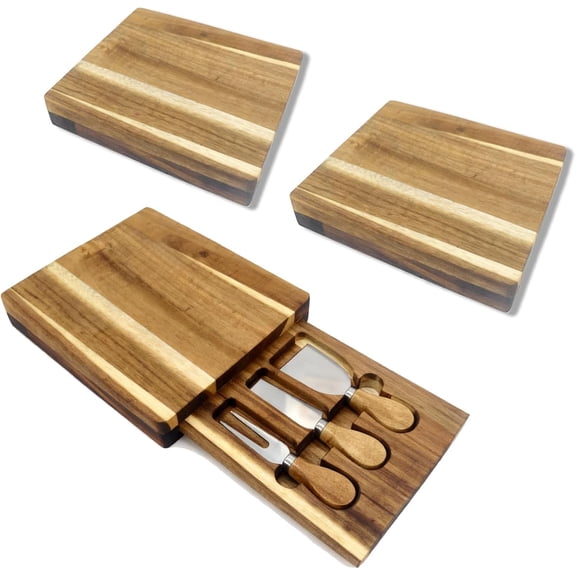 3Pcs Cheese Board Set 9 x 7.9 in Cutting Board and Knife Set, Acacia Wood Charcuterie Board Sets, House Warming Gifts, New Home, Wedding Gifts