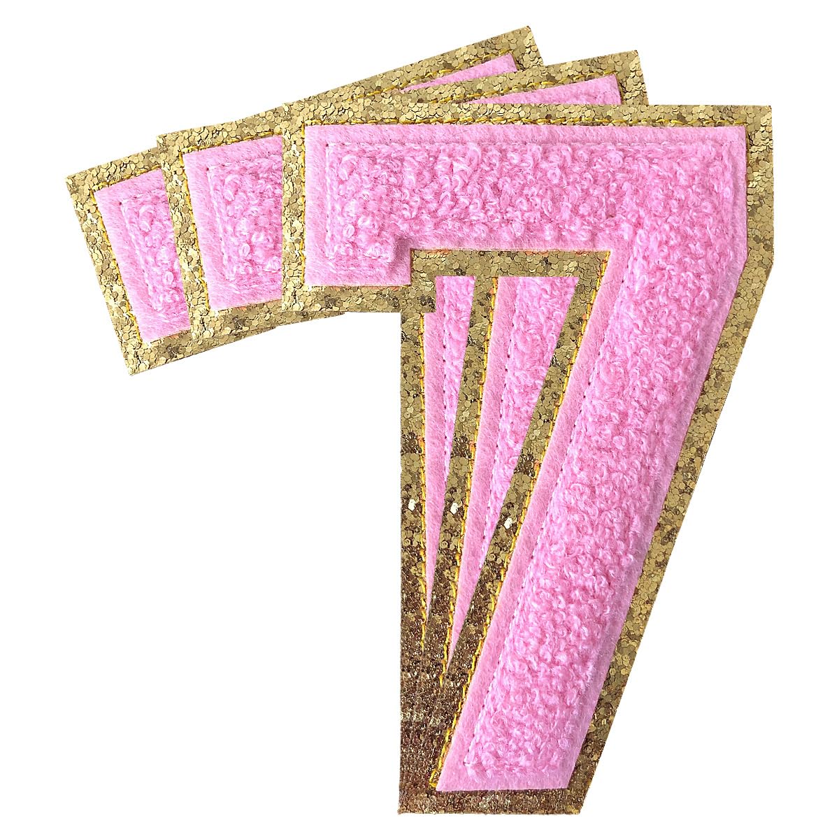 3Pcs Chenille Number Patches Pink Glitter Iron on Patches Varsity