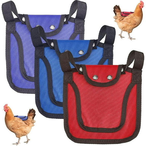 3Pcs Chicken Saddle for Hens Poultry Saver with Adjustable Strap Feather Protector for Back and Sides Chicken Aprons for Hens Poultry Accessories for Hens Red Blue Purple