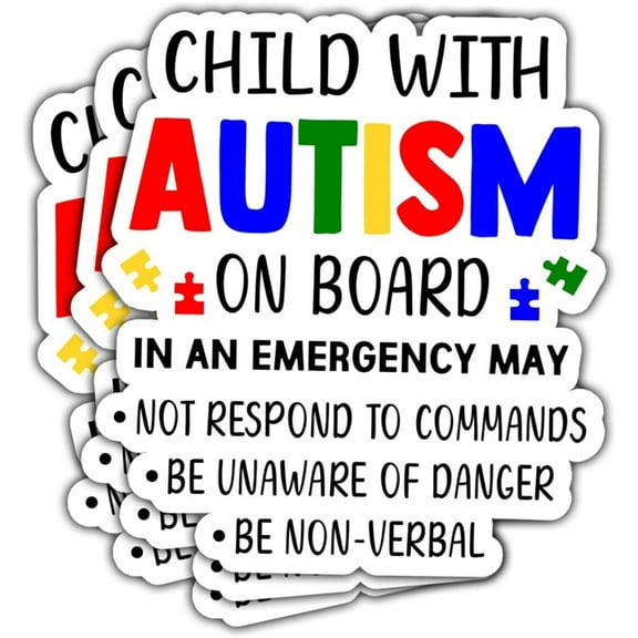3Pcs Child with Autism On Board Sticker, Autism Awareness Vinyl Sticker Decal, Child Emergency Alert Sticker, Autistic Child Sign Decal - Stickers for Laptop Water Bottle Phone Car Helmet 3"
