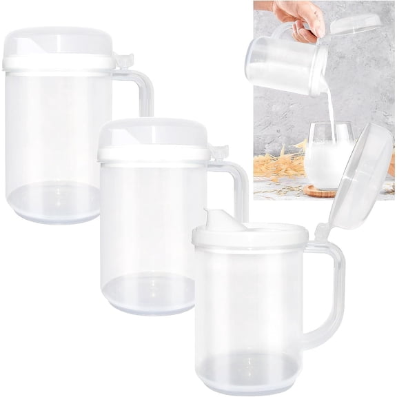 3Pcs Child-Safe Easy Pour Mini Pitchers - 22 Oz Clear Plastic with Lid & Handle for Early Learning, Water, Milk, Juice - Classroom, Nursery, Home