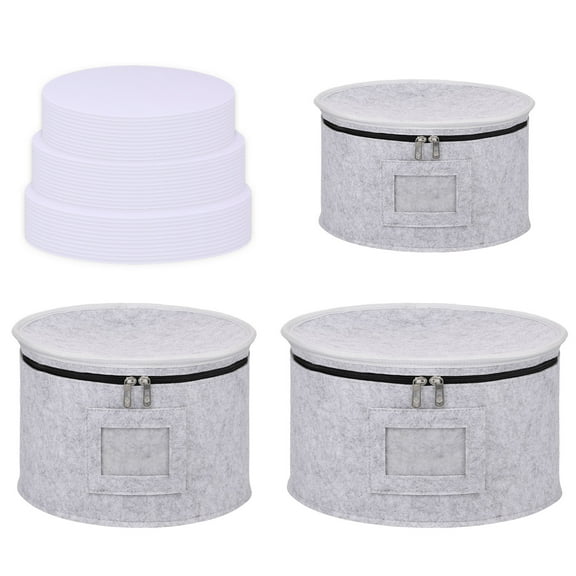 3Pcs China Storage Containers with 36 Round Dividers Thick Felt China Storage Containers Stackable Dish Storage Containers for Dinnerware Storage and Transport