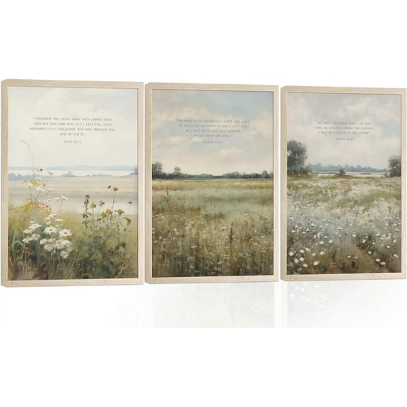 3Pcs Christian Scripture Wall Art Bible Verse Canvas Wall Decor Modern Scripture Floral Prints Religious Pictures Vintage Painting Posters Jesus Faith Pictures for Living Room Bedroom Framed