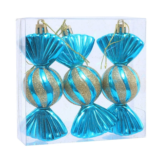 3Pcs Christmas Candy Ornaments Candy Jars Christmas Tree Glitter
