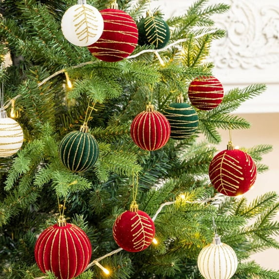 3Pcs Christmas Decorations Indoor Christmas Ornaments Flocked Christmas Ball Wine Red Flannel Christmas Decoration Pendant Painted Christmas Tree Hanging Ball Up to 60% Off