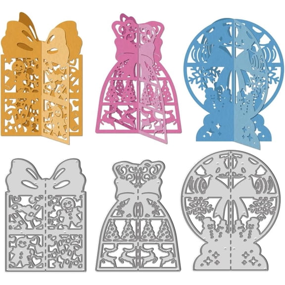 3Pcs Christmas Gift Box Carbon Steel Cut Stencils Christmas Day Theme Carbon Steel Embossing Template for Paper Card Making Metal Stencils Cutting Die Scrapbooking Tool