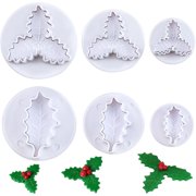 3Pcs Christmas Holly Leaf Plunger Cutters, Cake Cupcake Gum Paste Sugar Craft Decorating Tools