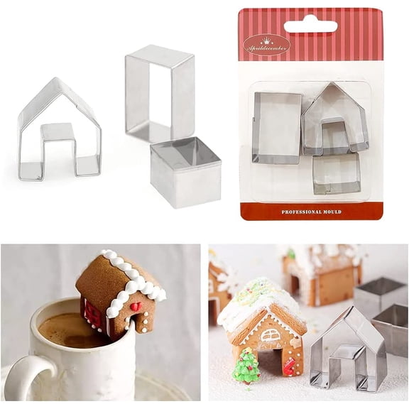 3Pcs Christmas House Cookie Cutter Set, Mini Ginger House Stainless Steel Cookie Cutter, Chocolate Biscuit Mold, DIY Gingerbread Baking Decorating Tools