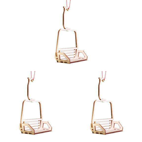 3Pcs Christmas Tree Ski Lift Decoration, Wooden Ski Chair Lift Xmas Tree Decorative Pendant, Christmas Tree Hanging Ornament Ski Lift for Xmas Tree Home Decor, Pink Christmas Tree Tecor