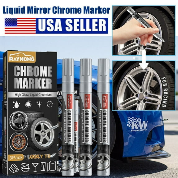 3Pcs Chrome Paint Pens, Permanent Art Set for Model Metal Plastic Glass Repair Kit Car Tire DIY Craft, Waterproof Reflective Gloss Metallic Markers