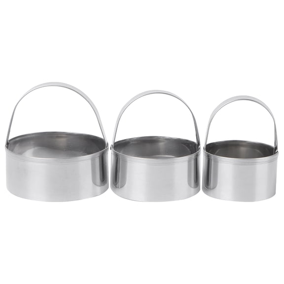 PTOOTP 3Pcs Plated Silver Stainless Steel Cookie Cutters Round Baking Mold with Nesting Storage