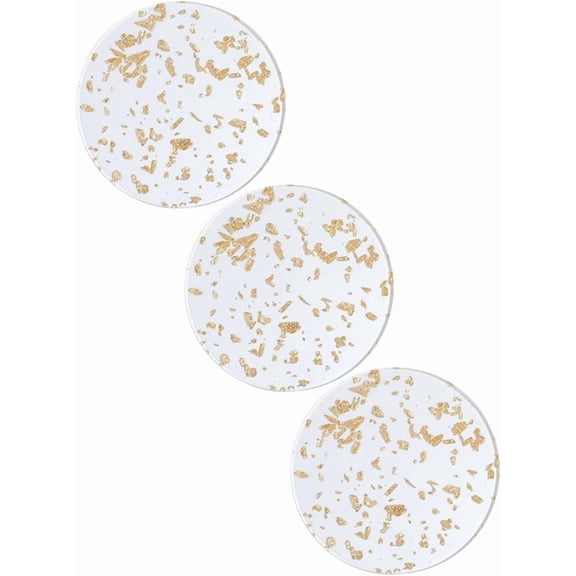 3Pcs Clear Acrylic Cup Mats Round with Gold Foil 95mm for Table Kitchen Home Decor