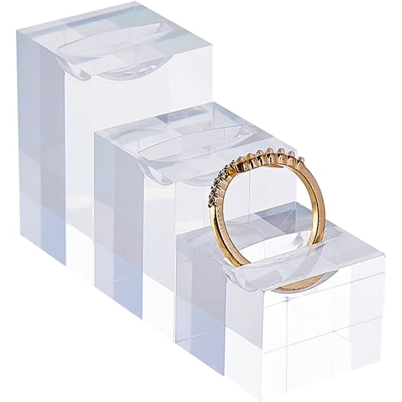 3Pcs Clear Acrylic Display Stands for Rings (3 Heights: 1.6 1.2 0.8 inch) Ring Showcase Display Holder High Grade Shiny Blocks for Trade Show Exhibit Photo Props for DIY