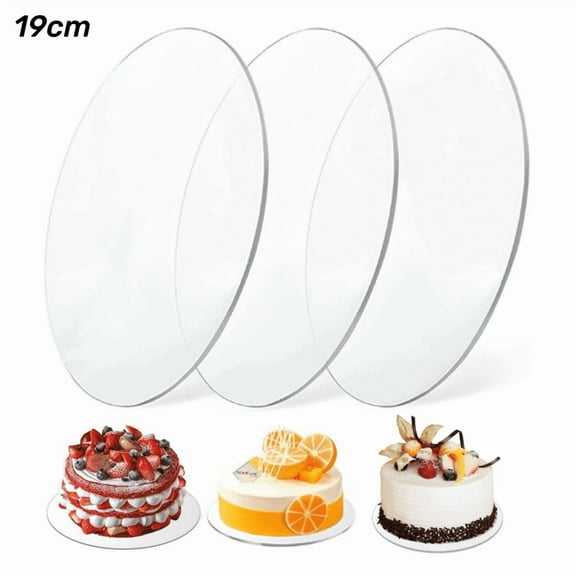 3Pcs Clear Cake Boards Round, Dingrich 7.5in Diameter Acrylic Cake Disc, Thickness 3mm Round Cake Table Top for Cake Baking DIY Dessert and Crafting - 19cm