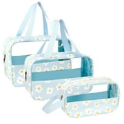 WOWSTYLE 3Pcs PACKISM TSA Approved Toiletry Bag Light Blue Clear Backpack with Handle Pvc Clear Toiletry Bags for Travel Essentials Suitable for Gifts Valentine's Day Gift Thick No Smell, Blue