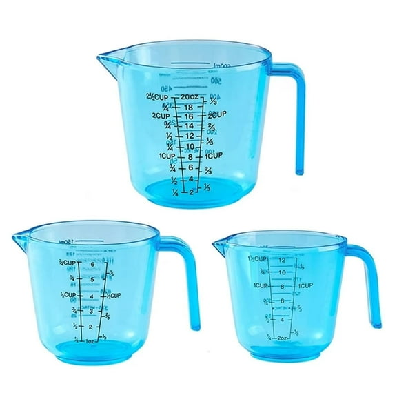 3Pcs Clear Measuring Cups Set, Liquid Measuring Cups for Kitchen - BPA Free Stackable Plastic Measuring Jug Set with Spout Multiple Measurement Scales for Cooking, Baking, Lab (Blue, 6oz&12oz&20oz)