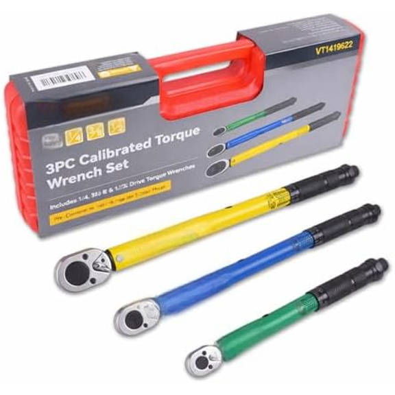 3Pcs Click Torque Wrench Set, 1/4", 3/8" & 1/2" Drive 4% Accuracy, 72-Tooth Dual-Direction Adjustable Ratchet, 2-230N.m Dual Scale, Professional Repair Tools For Bike, Car, Motorcycle & DIY