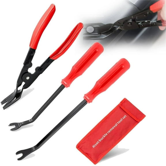 3Pcs Clip Pliers Set Fastener Removal Tool Car Trim Rivet Removal Puller Pry Bar Plier Door Trim Rivets Clips Fastener Remover Repair Kit for Automotive Door Panel Upholstery Dashboard Red