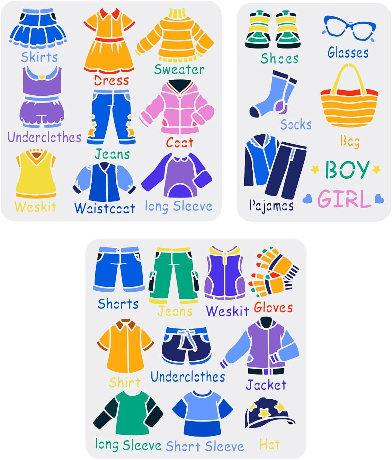 3Pcs Clothes Pattern Stencils for Painting Reusable Costume Drawing ...