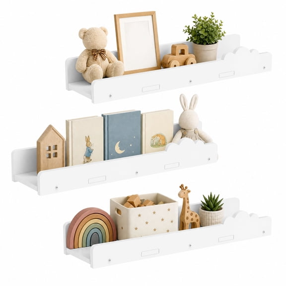 3Pcs Cloud Shaped Floating Wall Shelf Cute White Floating Cloud Shelves Wall Mount Children's Nursery Shelf Decor for Bedroom Living Room