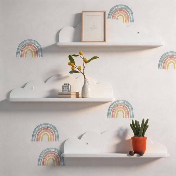 3Pcs Cloud Shelves Floating Shelves Wall Shelves Cloud Shape Floating Shelf Wall Mounted Storage Shelf Wall Display Rack with Screw,15.75*3.74in