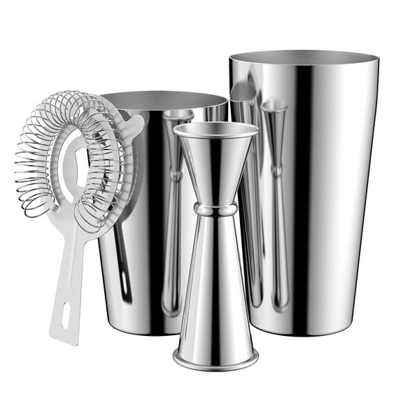 3Pcs Cocktail Shaker Kit 800ml 600ml Stainless Steel Bar Shaker Set Reusable Mixology Bartender Kit Reusable Cocktail Mixer Set with Measuring Jigger Strainer for Home Bar Use