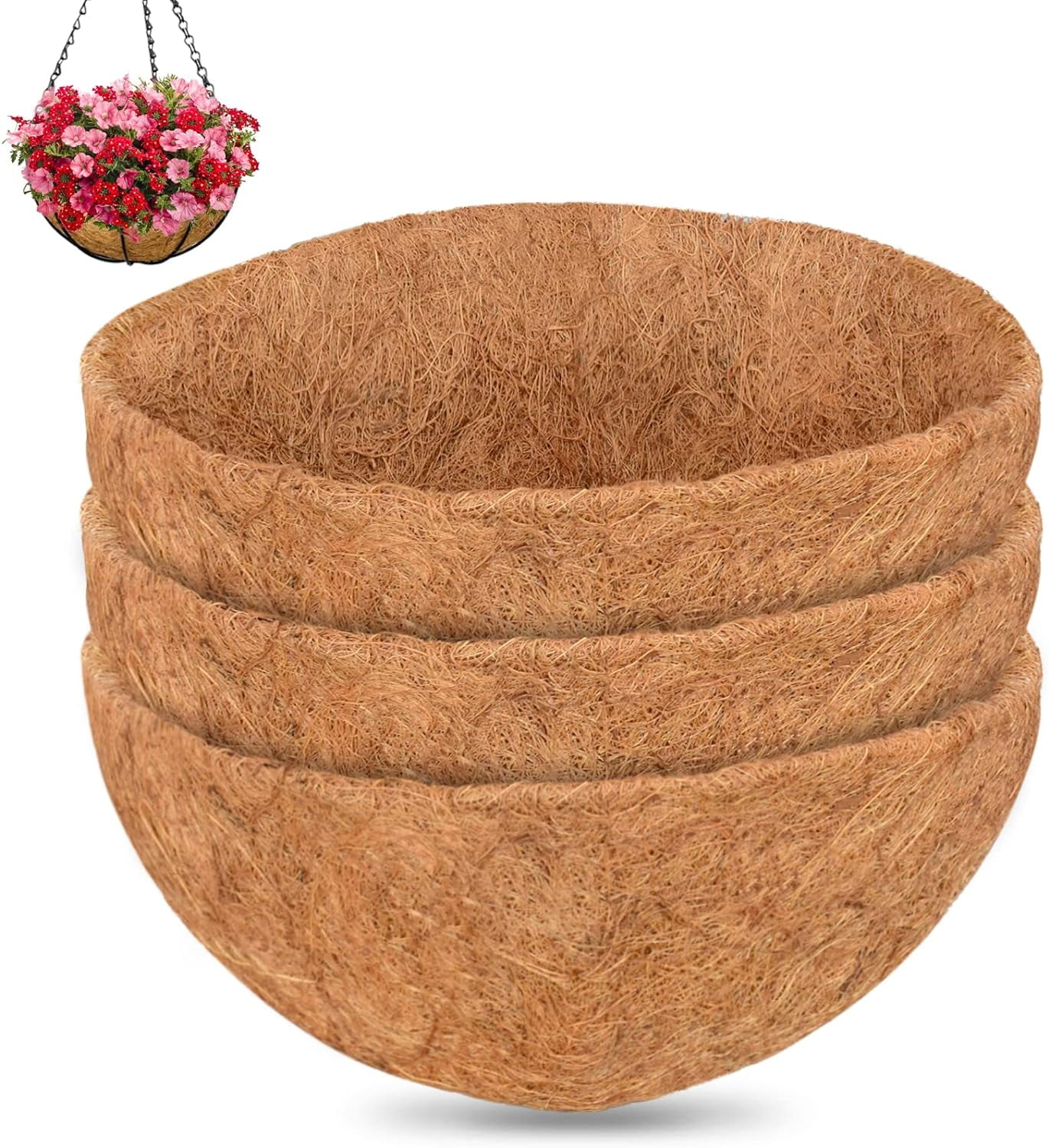 3Pcs Coconut Liners for Planters, Round Hanging Basket Liners 100