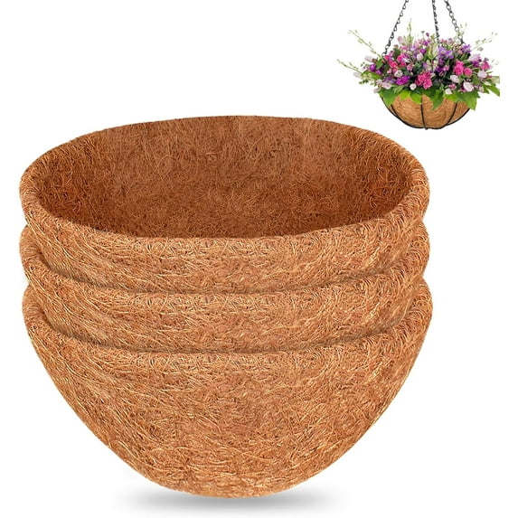 3Pcs Coconut Liners Round Coco Coir Hanging Basket Liners 100% Natural Coconut Liners for Planters Coconut Basket Liners for Flowers Vegetables Indoor Outdoor Plants
