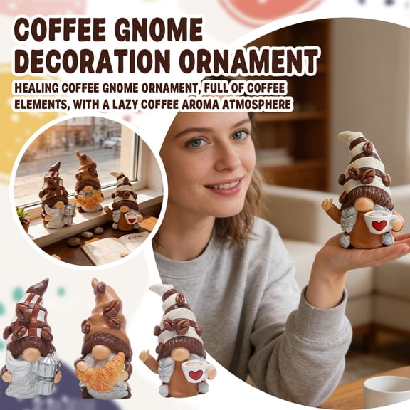 3Pcs Coffee Gnome Figurines Decorative Garden Statues Cute Tabletop Ornaments For Home Office Shelf Desk