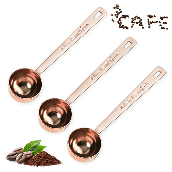 3Pcs Coffee Measuring Scoop Spoons, 1Tbsp Stainless Steel Coffee Scoop, Long Handle Tablespoon for Measuring Coffee, Milk Powder, Tea, Sugar, Grains, Flour and Protein (Rose Gold)