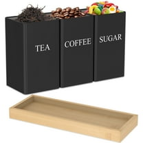 3Pcs Coffee Tea Sugar Containers with Bamboo Lid and Tray Versatile Tea Coffee Sugar Storage Jars Space Saving Food Storage Jars for Kitchen Counter