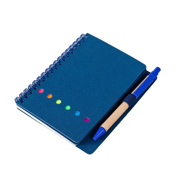 3Pcs Coil-binding Notebook with Sticky Notes Page Marker Index Tabs, Lined Pocket Notepads with Pen in Holder for Office
