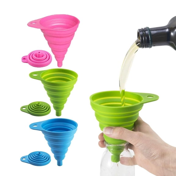 3Pcs Collapsible Funnel Silicone Kitchen Funnel Rainbow Colors Small Funnels, Foldable Funnels, Cooking Accessories Gadgets for Filling Bottles Containers Water Bottle Oil Beer Jam Food Liquid