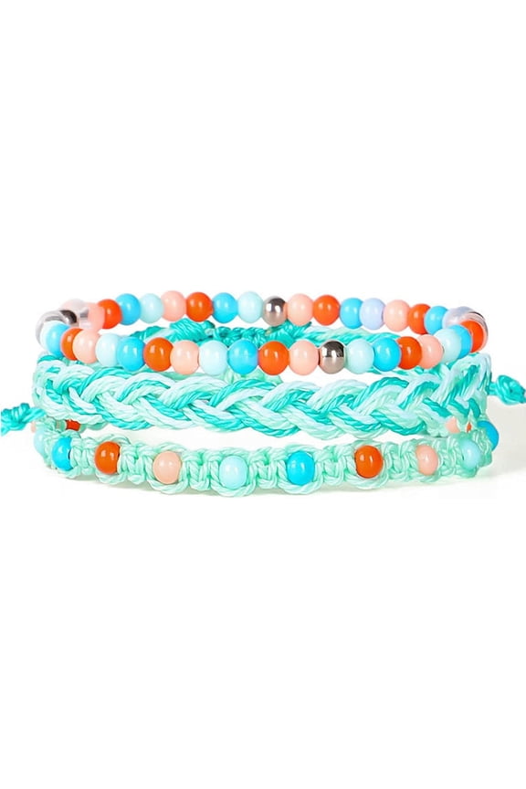 3Pcs Colorful Braided Stretch Friendship Bracelets Stackable Bead Woven Waterproof Wax Coated String Adjustable Wave Rope Bangle Bracelets Friendship Surf Jewelry for Women