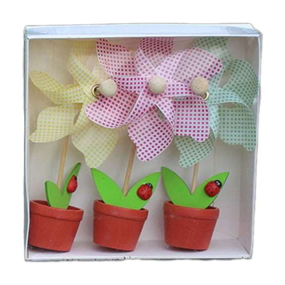 3Pcs Colorful Pinwheels with Flowerpots Plastic Small Windmills Desktops Wind Spinner Decorations Ornament Photo Props