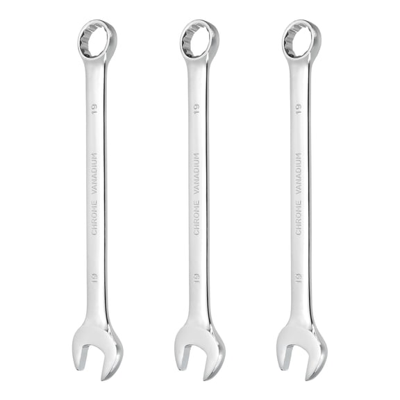 3Pcs Combination Wrench 19mm Metric 12-Point Box and Open End CR-V Steel Spanner