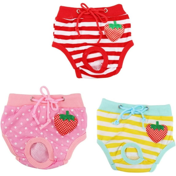 3Pcs Comfortable Cotton Dog Diapers for Female Dogs Washable Pants for Menstruation and Heat Size Reusable Absorbent Pet Diapers for Cats and Dogs