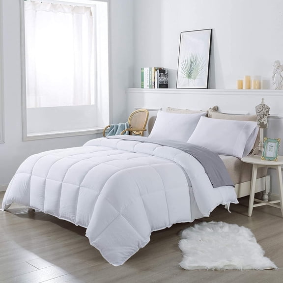 3Pcs Comforter Set Super king Plus Size (120"x120") Inch,100% Egyptian Cotton 800 Thread Count 400 Fill GSM Soft & Breathable Bedding Comforter - White Solid