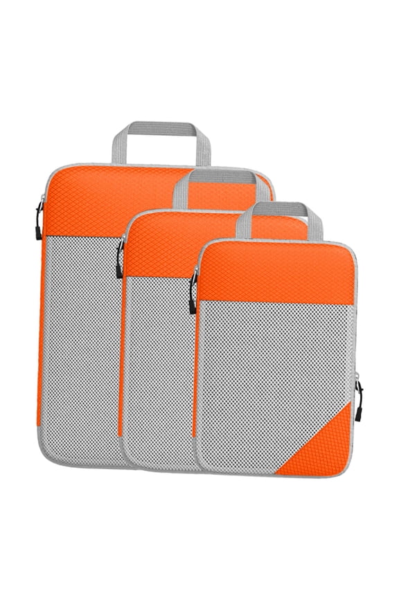 3Pcs Compression Packing Cubes, Luggage Packing Organizers Breathable Toiletry Bags Travel Storage Bags for Family Vacations Orange