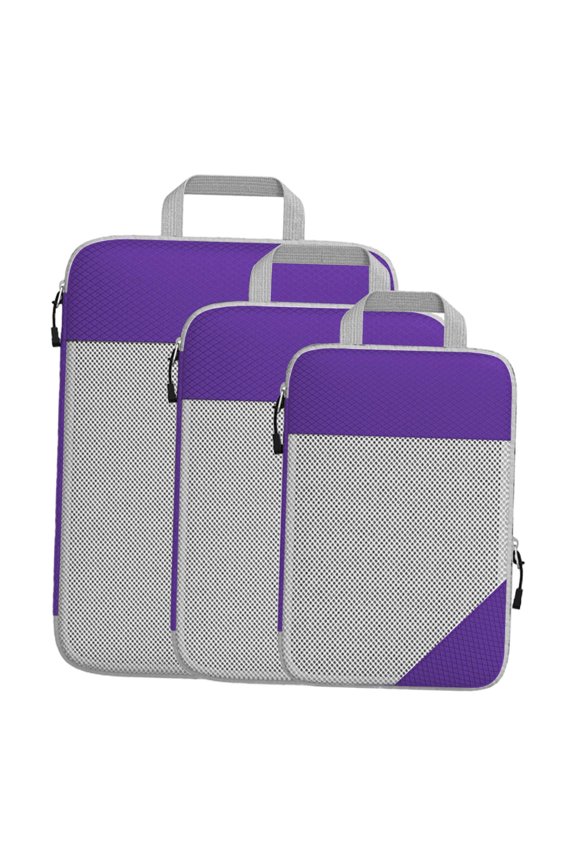 3Pcs Compression Packing Cubes, Luggage Packing Organizers Breathable Toiletry Bags Travel Storage Bags for Family Vacations