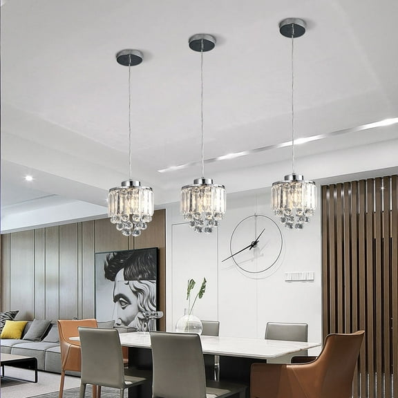 3Pcs Contemporary Crystal Pendant Light, Modern Chandelier Light Hanging Ceiling Light Fixture with Adustable Chain for Kitchen Island Dining Room