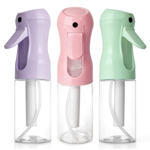 3Pcs Continuous Spray Bottles For Hair,Ultra Fine Mister for Hair Styling, Plants, Cleaning, Salon, Misting & Skin Care (200ML Green+Pink+Purple)