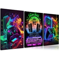 3Pcs Cool Gaming Wall Art Retro Video Gamer watercolor Posters Pictures Colorful Neon Gamepad Canvas Painting Prints for Boys Room Kids Gamer Room Bedroom for Boys Home Decoration