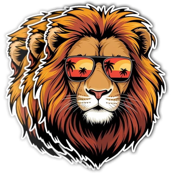 3Pcs Cool Lion with Sunglasses Sticker, Lion Face Bumper Sticker, Lion Head Stickers, Animals Vinyl Sticker Decal, Funny Leo Sticker - Sticker for Laptop Water Bottle Phone Hard Hat 3" (Lion 1)