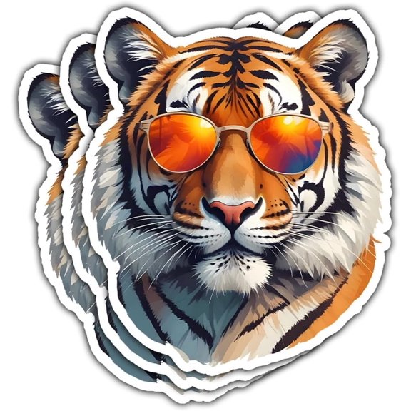 (3Pcs) Cool Tiger Sticker, Tiger Sunglasses Sticker, Tiger Decal, Tiger Sticker, Tiger Face Sticker, Tiger Bumper Sticker Vinyl Decal 3" - Stickers for Laptop Water Bottle Phone Car Window Helmet