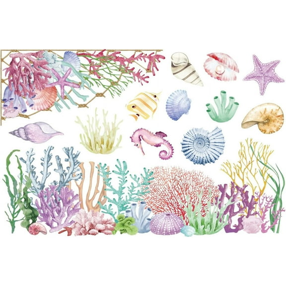 3Pcs Coral Theme Decor Transfers 6x12 inch Furniture Transfer Stickers Wall Art Decals for Bedroom Living Room Desk Table Decoration for DIY