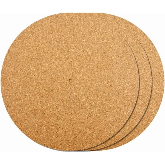 3Pcs Cork Turntable Mat Support 11.9in Vinyl LP Record Player 3mm Thick Brown Anti-Slip Anti-Static Slipmats Flat Round Protective Platter Mats Damped Resonance Cleaner Audio Output Home for DIY Tan