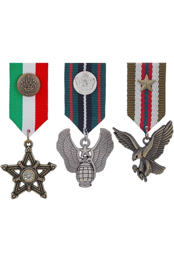 3Pcs Costume Military Badge Medal 3 Style Alloy Medal Brooch Pin Military Hero Combat Medals Brooch Eagle Wing and Star Navy Military Badge for DIY Women Men Coats Jacket Unifor DIY m Costume